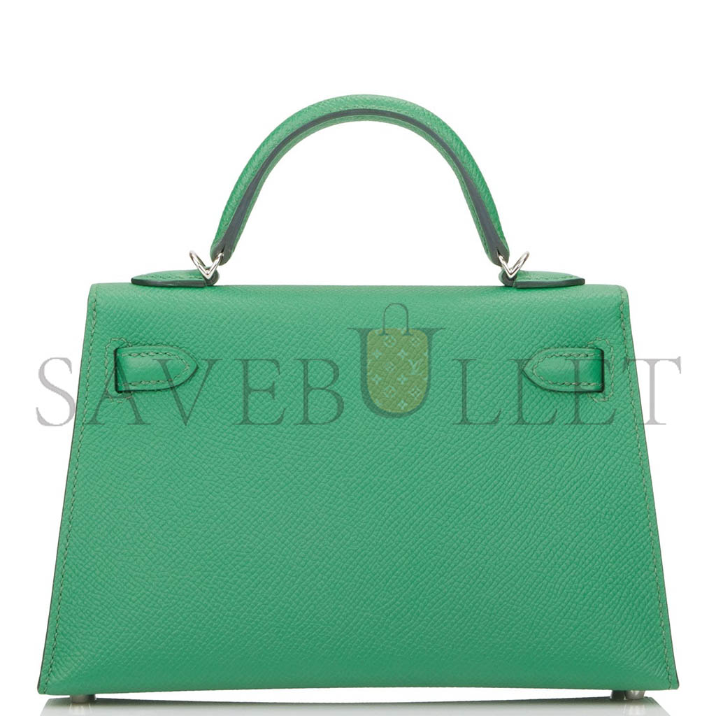 HERMÈS MASTER MINI KELLY II EPSOM COMIC GREEN SILVER BUCKLE (19*12*5.5cm) 